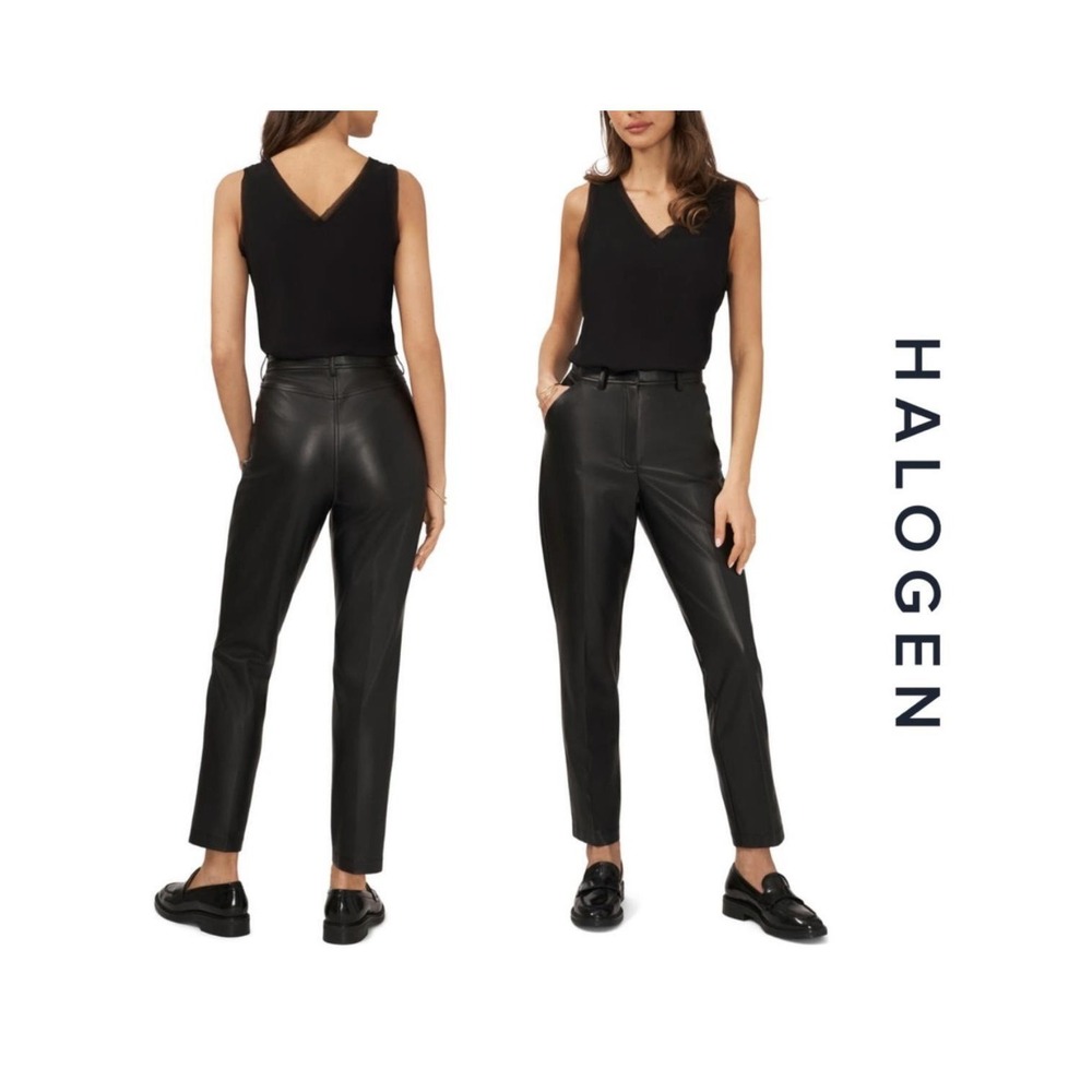 HALOGEN Black Faux Leather Straight Leg Pants Women Size 12